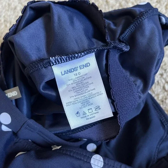 Lands' End Swimsuit Navy Blue White Polka Dot Tankini Top 18D and Skirt 18 - Picture 6 of 9